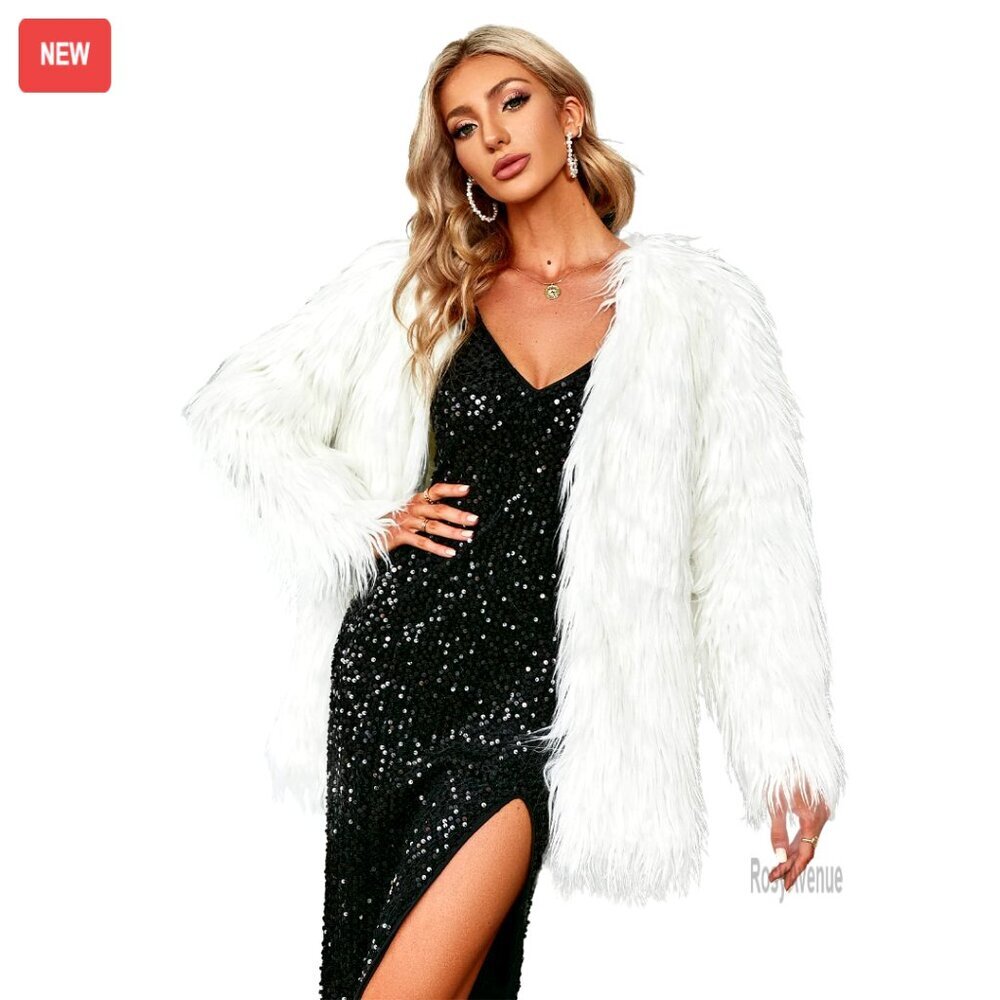 Long Sleeve Faux Fur Coat Fluffy Warm Winter Jacket